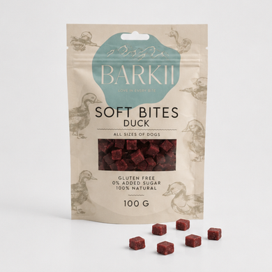 Barkii Soft Bites duck training treats, 100 g pouch with treats
